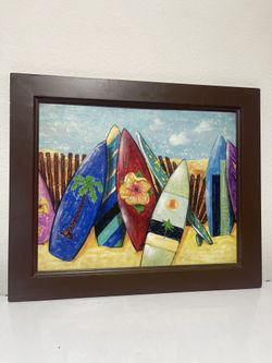 Colorful 18x24” Original Painting Surf Boards On Beach