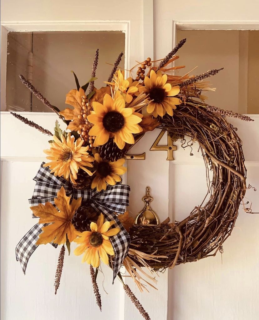 Fall Sunflower Cattail Wreath