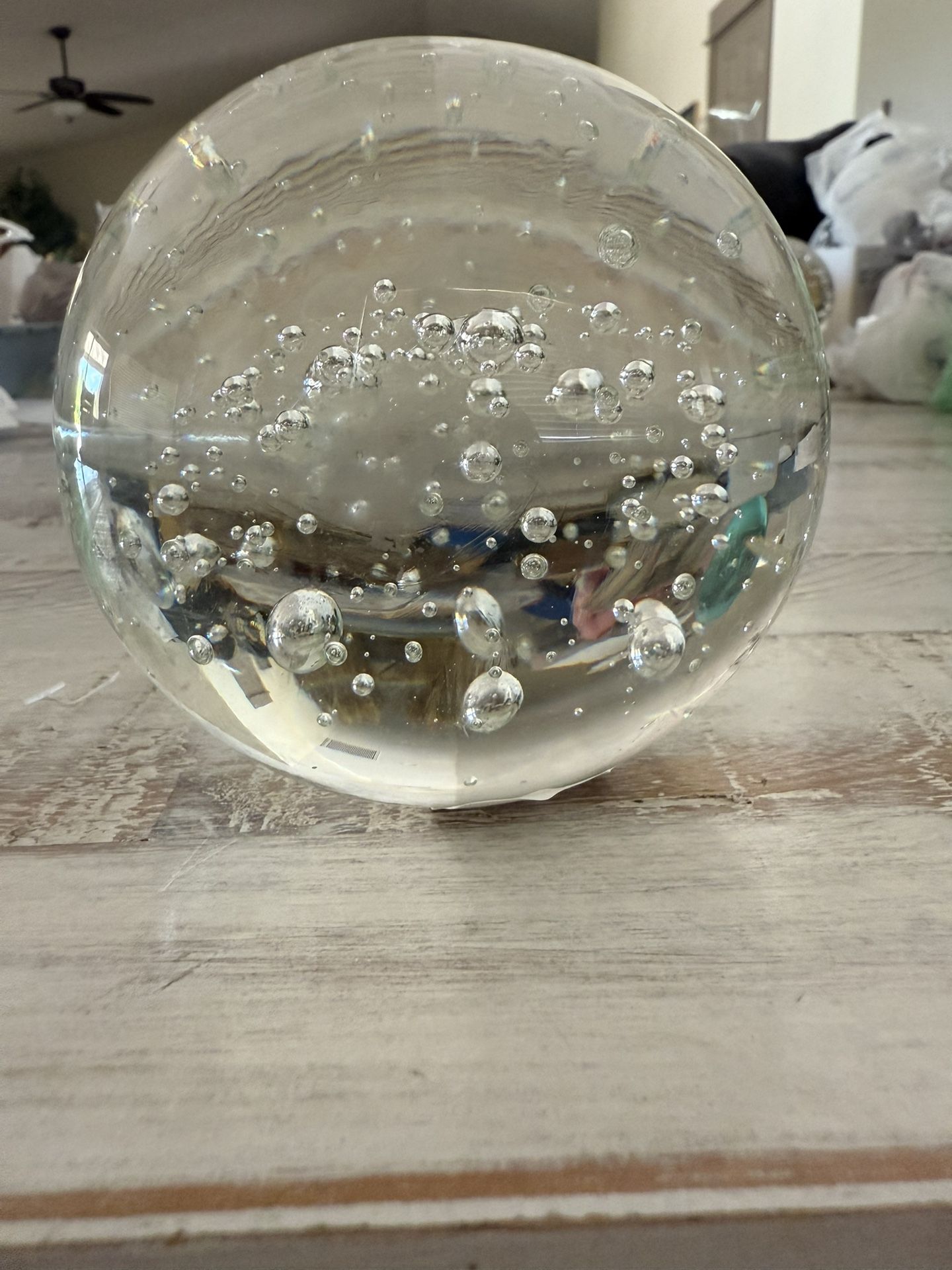 Vintage Clear Controlled Bubble Glass Paperweight 4”