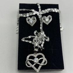 3 Piece Solid 925 Sterling Silver Moissanite Heart Screw Back Earrings Pendant Necklace 