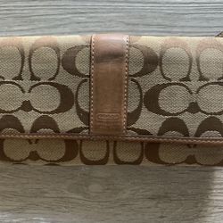 Coach Leather Stripe Envelope Checkbook Flap Tri-fold Clutch