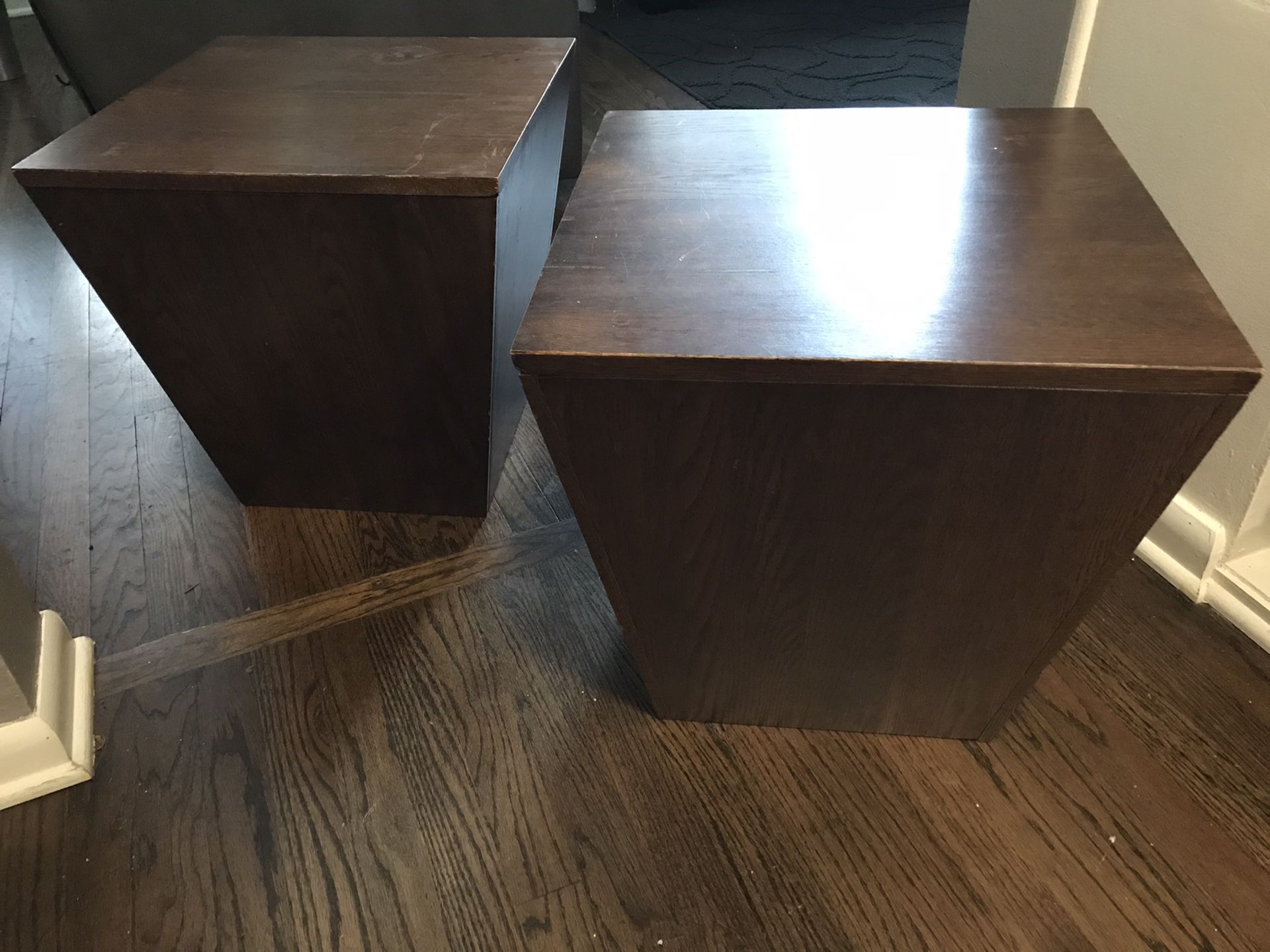 Crate and Barrel Two Side Tables/End Tables with inside storage
