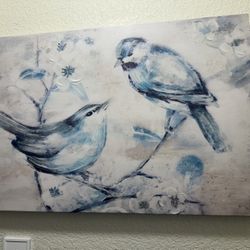 20x30 Blue Love Birds Canvas Wrapped Art