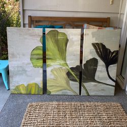 3Pc Set Of Canvas Art Prints Ginkoba Leaves