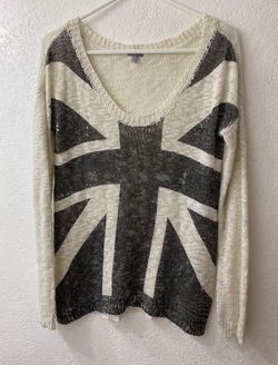 Charlotte Russe Women's XS Acrylic Knitted Union Jack Flag Sweater Long Sleeve