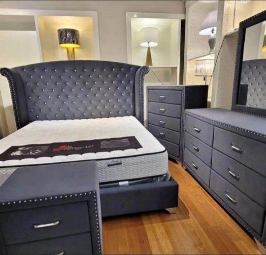 4 Pcs Bedroom Set Gris Juedo Dormitorio Financiamiento