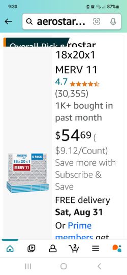 Furnace filters 18X20X1 Merv 11 (6)