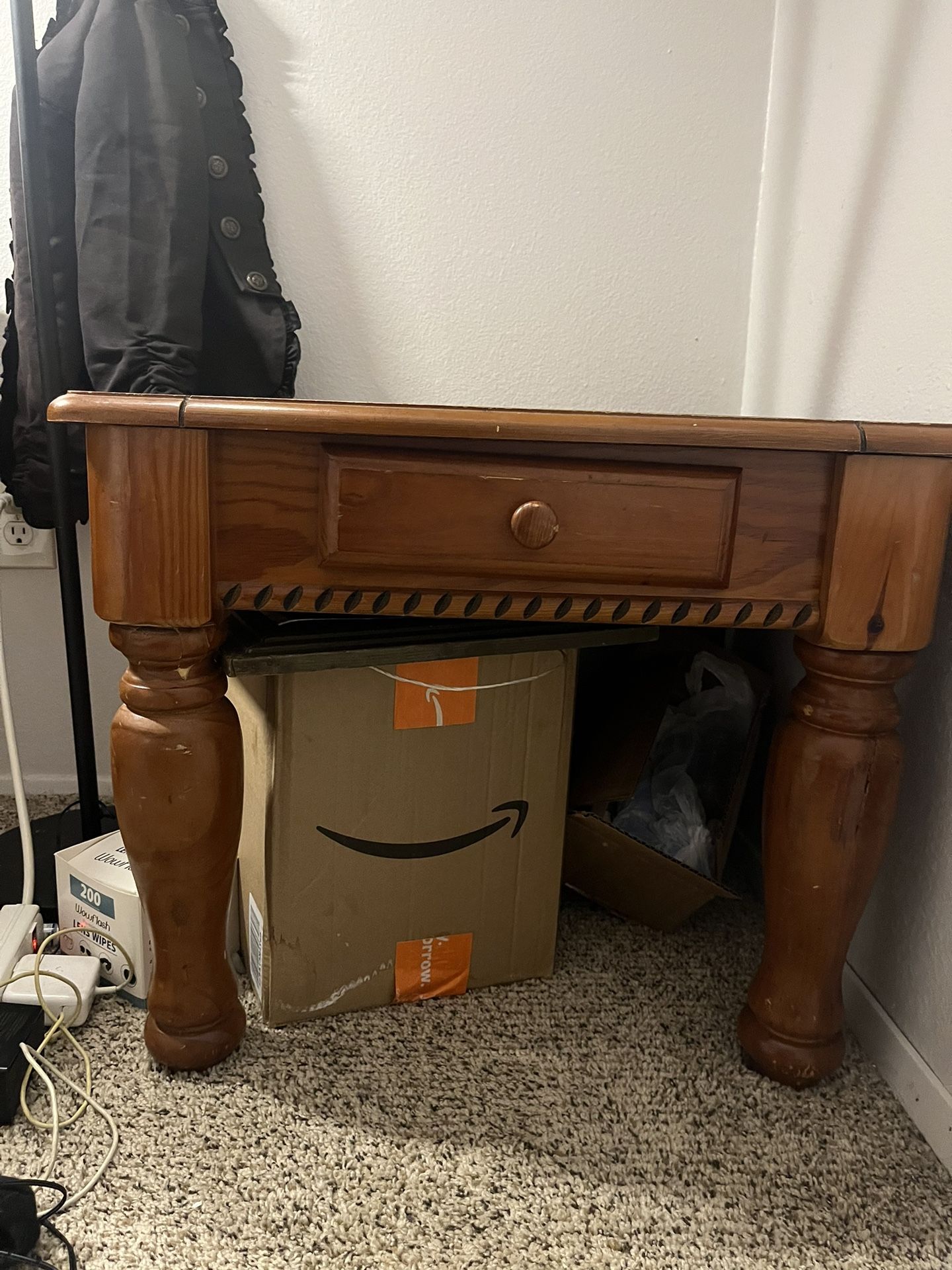 Solid Wood Side Table with Drawer - Rustic Finish