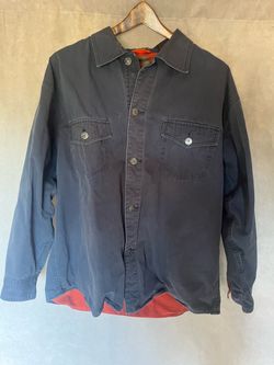 Navy Blue Flannel-Lined Button-Up Shirt Jacket