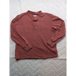 Eddie Bauer Sport Shop Mens Large Terracotta Waffle Knit Cotton Henley Shirt