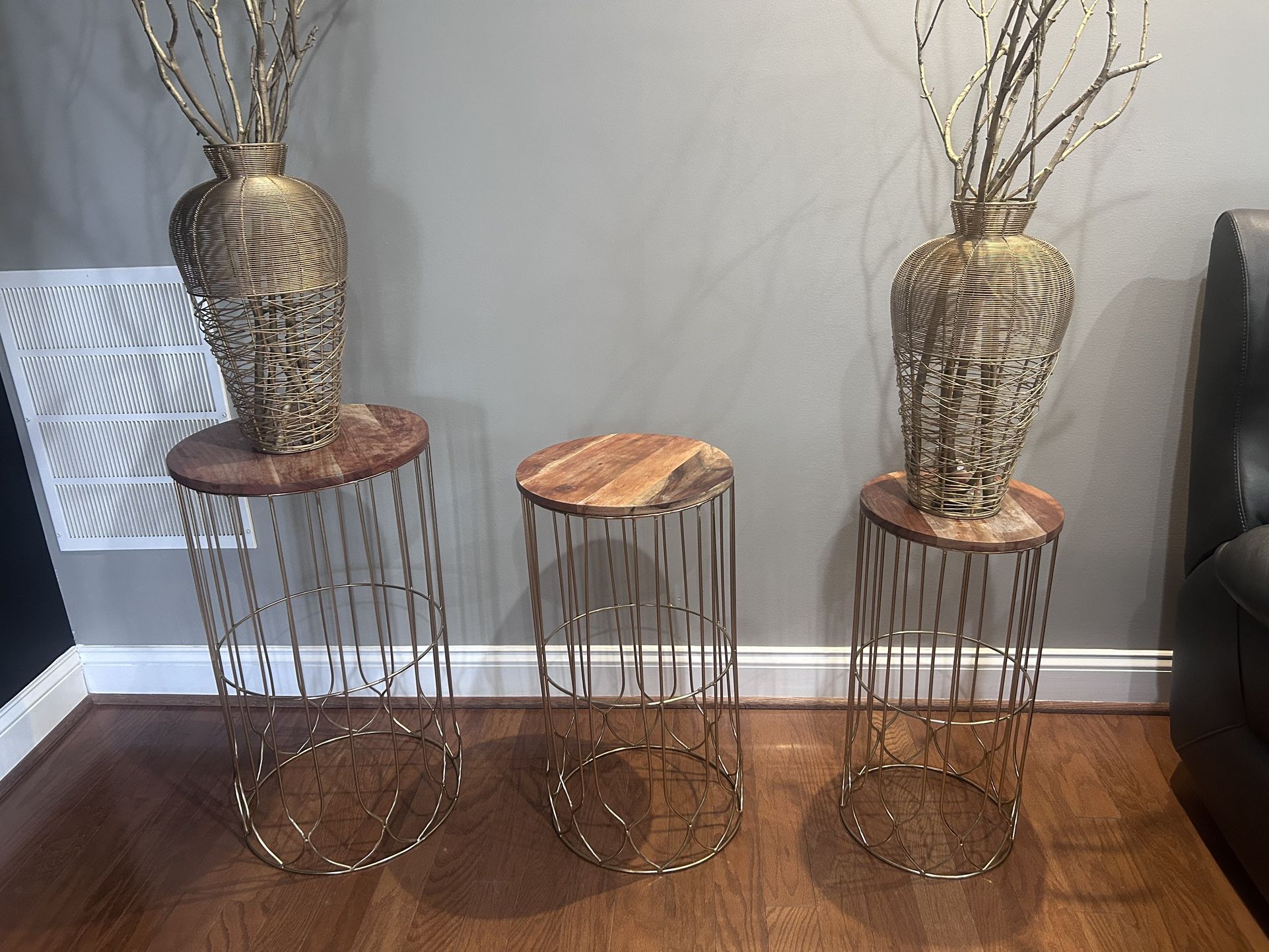 3 End Tables and flower arrangements