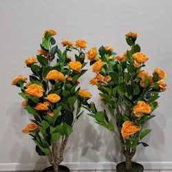 Howngyesimu Artificial Camellia Tree, 3FT Faux Camellia Plant in Pot with Orange Flowers for Spring Home Front Door Outdoor Indoor Decoration