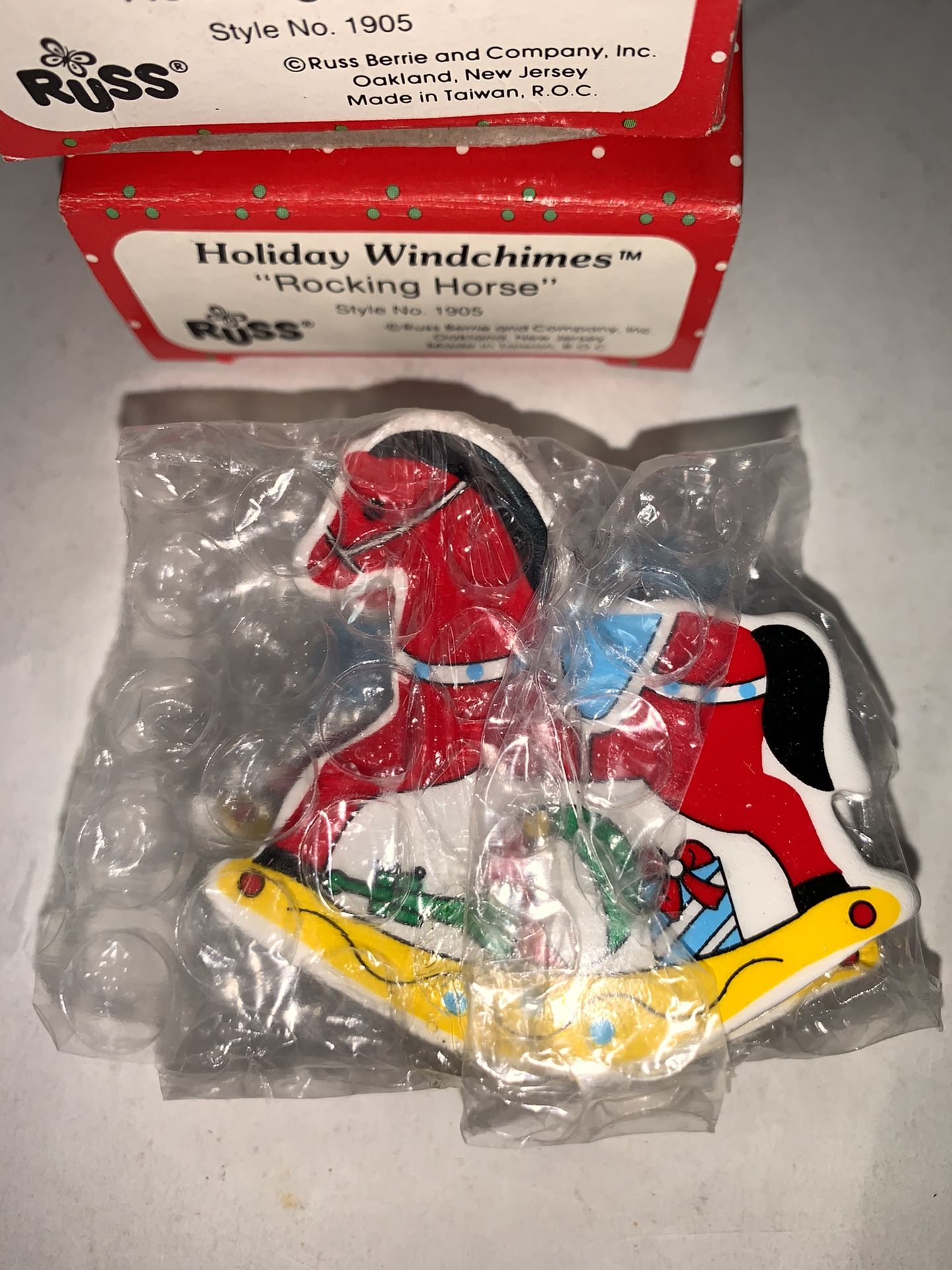 Vintage Russ Ceramic Holiday Wind Chimes, Rocking Horse or Toy Soldiers
