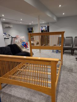 Solid Oak Mission Style Double Bed With Night Table And High Boy Dresser