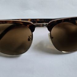 BROWN GRADIENT READER SUNGLASSES 2.50 FREE CASE GOLD TRIM BLUE LIGHT