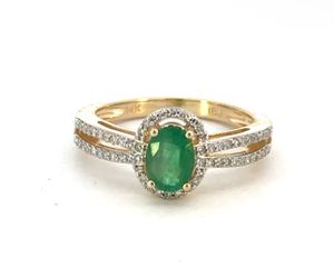Woman’s Ladies 14k Yellow Gold Diamond And Emerald Halo Ring Size 7 GP3109637