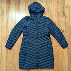 Lands’ End Women M 10/12 Wanderweight Ultralight Packable Down Coat Jacket Blue