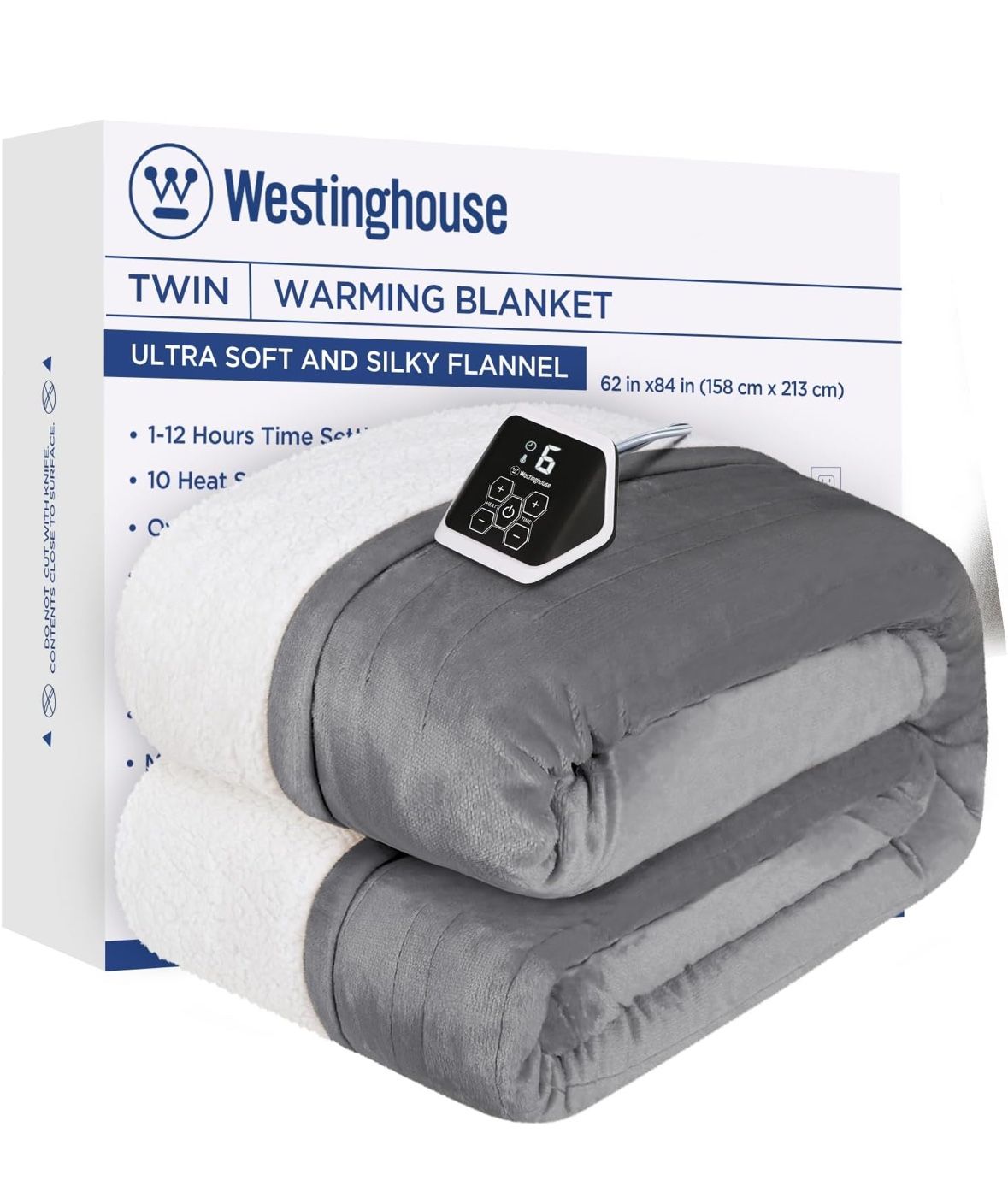 Westinghouse Heated Blanket Twin Size, Soft Flannel to Sherpa Electric Blanket with 10 Heating Levels, 12 Hours Auto Off, Fast Heating, Machine Washab