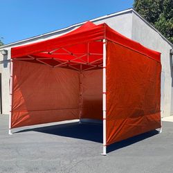 (Brand New) $129 Heavy Duty 10x10 ft with 3 Sidewalls, EZ Popup Canopy Outdoor Gazebo, Carry Bag (Black)