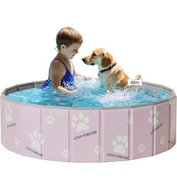 Foldable Dog Pool, Hard Plastic Kiddie Pool for Kids, Dogs Bathtub for pet Bathing, Portable PVC Dog tub Outdoor Kids Swimming Pool for Pets Indoor (P