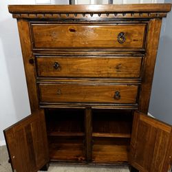 Old Wooden Dresser (3 Drawers + 2 Cabinets + Black Shelf INCLUDED)