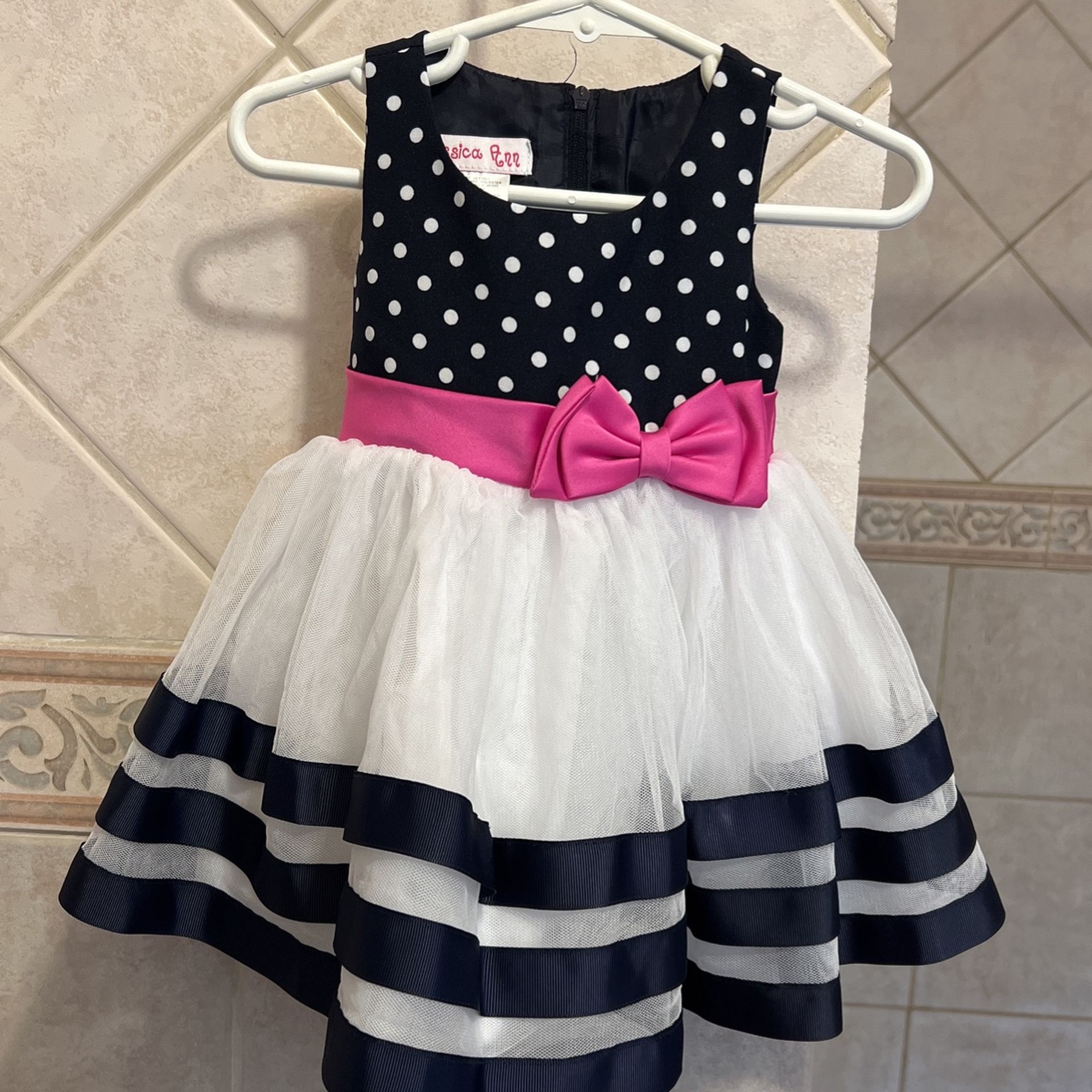 Navy Blue With White Polka Dot Toddler Dress