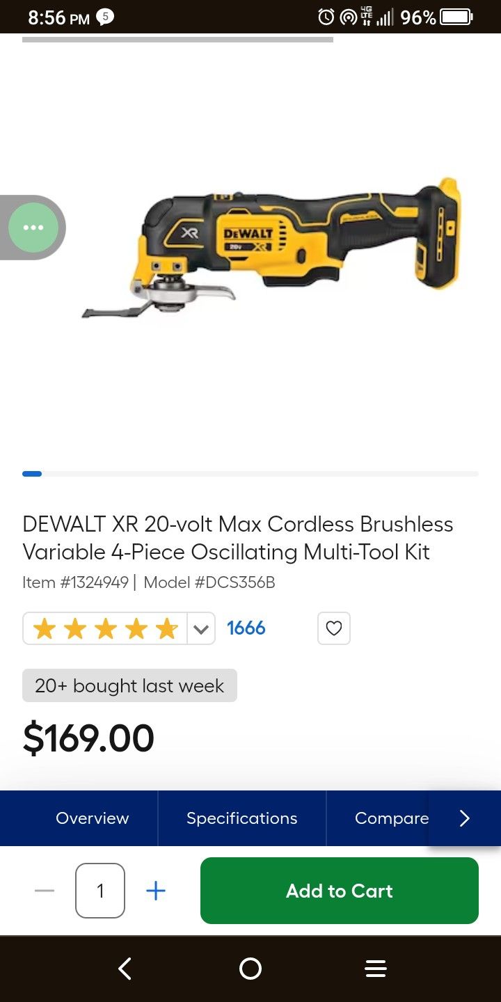 DeWalt 20v XR Multi tool W/2 Ah Battery ($75) No Charger