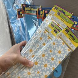 12 Packs Bulletin Board Borders – 6 Blue + 6 Daisies – 3”x36”, 36ft Each