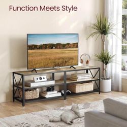 TV Stand, TV Console for TVs Up to 70 Inches, TV Table, 63 Inches Width, TV Cabinet with Storage Shelves, Steel Frame, for Living Room, B