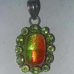 Sterling Silver Peridot Dichroic Necklace Pendent $50 OBO