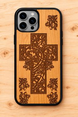 Cross with ornaments 
 design wood phone case for iPhone and Samsung galaxy