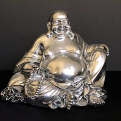 Silver Laughing Buddha Figurine