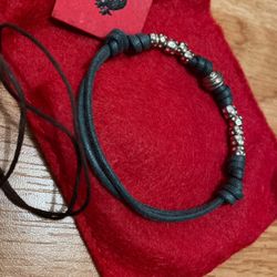 DoDo Bracelet Blue Leather And Silver Beads