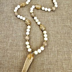 Jade And Bone Gemstone Handmade Necklace
