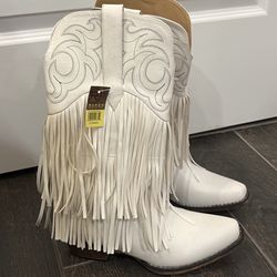 WOMEN'S ROPER WHITE SNIP TOE BOOT W/ FAUX LEATHER FRINGE 8.5