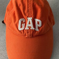 Gap Hat Cap Mens Orange Leather Strap Back Spell Out Casual Baseball Size S/M  