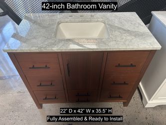 42" Bathroom Vanity with Carrara Marble Countertop & Solid Wood & Plywood Cabinet #3503