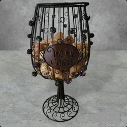 Beautifully Crafted Wine Glass Shape Metal Cork Holder