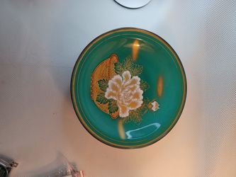STUNNING ANTIQUE JAPANESE KUTANI GYOKUROU FLOWER BASKET BOWL 12" D X 2.25" H