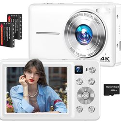 Brand New In Box Unopened    4K Digital Camera, 64MP Autofocus Vlogging Camera with Dual Lens, 16X Digital Zoom YouTube Compact Travel Point Shoot Cam