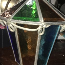 Vintage Mid Century Stained Glass Light Fixture & Candle Holder 
