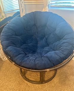 Papasan Rattan Chair with navy cushion
