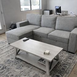 Gray Sectional Couch With Chaise & Pullout