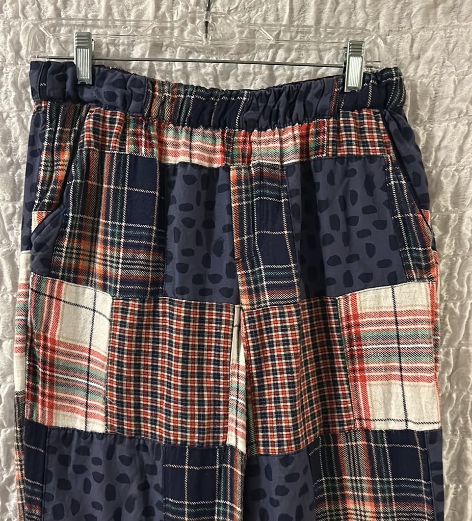 Aerie: Patchwork Plaid Flannel Sleep Pants- Navy, Red, White, Pockets, Size: S