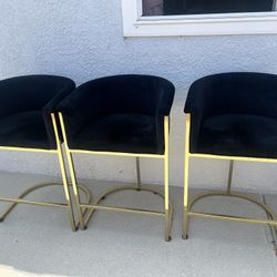 Black Velvet & Gold Bar Stools – Set of 3