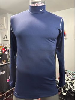 nike pro long sleeve Shirt fitted compression mock neck blue mens X-Large VTG