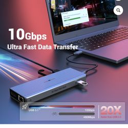 Universal Laptop Docking Station for M1/M2 MacBook Pro/Air, 11-in-1 3xUSB 3.1 10 Gbit/s Triple Display Docking Station (2 4K HDMI, 2 DP, 100W PD, Ethe