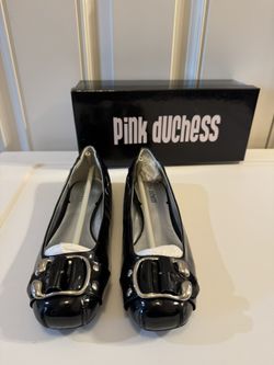Pink Duchess - New Black Flats - Size 7