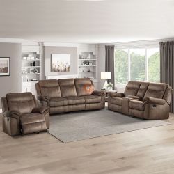 Recliner Set Of 3pc, Living Room Set, Glider Chair + Loveseat Sofa + 3-Seater Couch