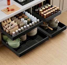 PAKETA 4 Pack Expandable Pull Out Cabinet Organizer, 21'' Deep Pull Out Drawers for Cabinets,Upgrade 3 Slide Rails Sliding Drawer for Kitchen Cabinet